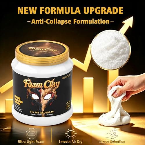 MEARCOOH Modeling air Dry Foam Clay White Cosplay Magic Clay 500g (17.6oz) | Professional High Density No-sticky and Non-toxic air foam clay for Adult DIY Craft Halloween Cosplay thumbnail 4
