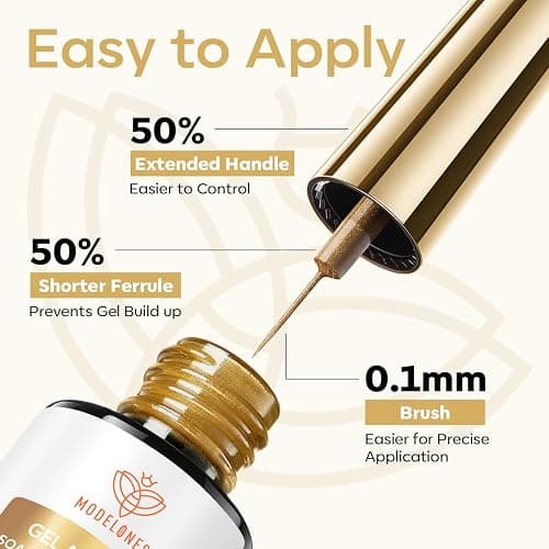 modelones Metallic Gold Silver Gel Liner Nail Polish 2 Pcs Chrome Mirror 3D Effect Nail Art Polish Bronze Thin Brush For Swirl Soak Off French Tip DIY Salon Nail Glue Manicure Gift For Women Girls thumbnail 5