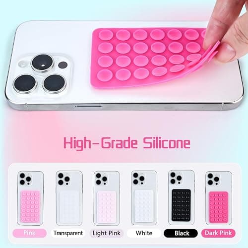 Oslynia 6 Pcs Silicone Suction Cup Phone Holder, Double-Sided Sticky Phone Suction Grip Accessories, Waterproof Hands-Free Suction Smartphone Mount, Cellphone Case Accessories (Pink, White, Black) thumbnail 3