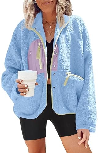 Nirovien Womens Fuzzy Fleece Jacket Button Down Sherpa Coats Casual Winter Warm Outwear with Pockets - Image 1