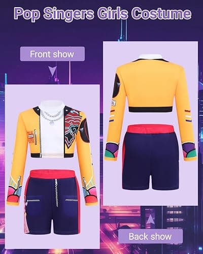 ZIW Demon Costume Kids Hunters Cosplay Girls 3-12Y Pop Singers Stage Role Play Outfit Toddler Halloween Costumes thumbnail 4