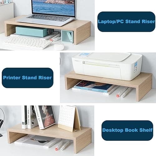 TEAMIX 20 Inch Wood Monitor Stand Riser, Wooden Desktop Stand for PC/TV/Laptop/Printer, Cozy Monitor Riser with Storage, Computer Stand Space-Saving thumbnail 5