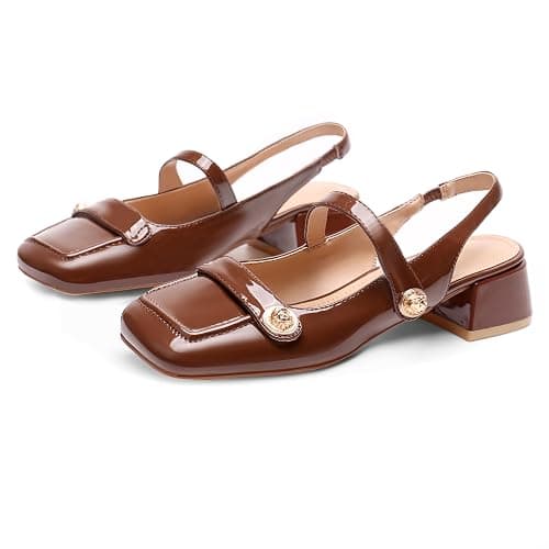 Slingback Mary Jane Heels for Women Low Block Heel Closed Square Toe Pump Shoes Heels Classic Daily Office Dressy Shoes thumbnail 6