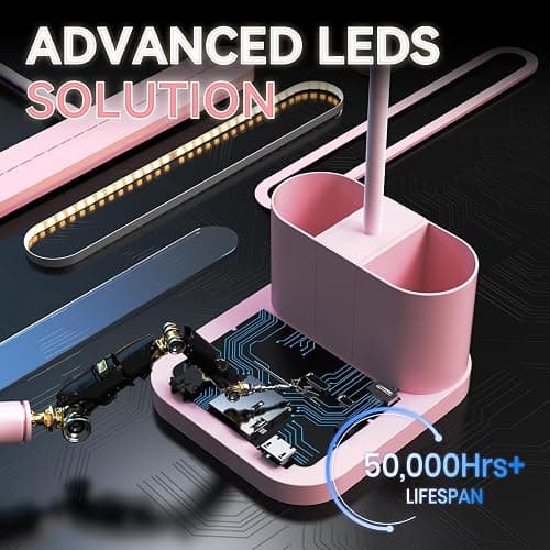 AXX Pink Desk Lamp for Home Office, Cute Table Lights for Bedrooms, Kawaii, Dimmable LED, Flexible Gooseneck, Pen Holder, Touch Control, Room College Dorm Essentials for Teen Girls Kids thumbnail 5