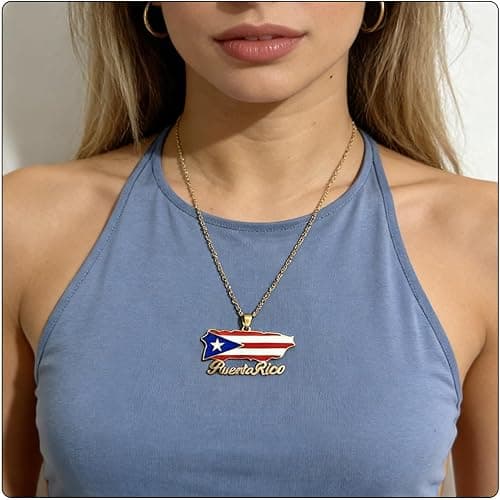 Fusamk Fashion Stainless Steel Puerto Rico Map Pendant Country Flag Pattern Necklace thumbnail 6