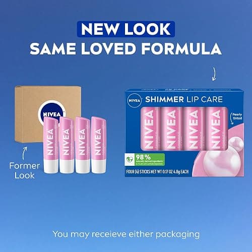 NIVEA Shimmer Lip Care, Shimmery Lip Balm Pack with Shea Butter, Nourishing Oils and Vitamin C & E, 3-in-1 Moisture, Repair and Shimmer, 0.17 Oz Stick, Pack of 4 - Pink - 0.17 Ounce (Pack of 4) thumbnail 2