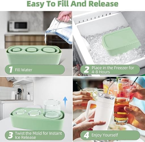 Tcamp Ice Mold for Stanley Cup 30-40 oz Tumbler Cup Ice Mold, Silicone Ice Cube Tray With Lid and Bin for Chilling Cocktails, Whiskey, Drinks, Coffee, Easy Fill and Release Ice Maker (Green) thumbnail 5