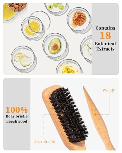 100% Boar Bristle Hair Brush & Hair Wax Stick Set, Soft Bristle Hair Brush for Fine to Medium Hair of Women & Men, Slick Back Hair Brush for Balance Hair Oil, Wax Sticks for Hair Smooth Frizz & Flyaways thumbnail 8