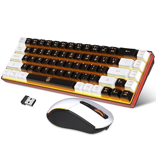 Snpurdiri 60% Wireless Gaming Keyboard and Mouse Combo,Orange Backlit Rechargeable 2000mAh Battery,Mini Mechanical Feel Anti-ghosting Keyboard + Popular RGB Mice for Gaming, Office(Black-White) - Image 1