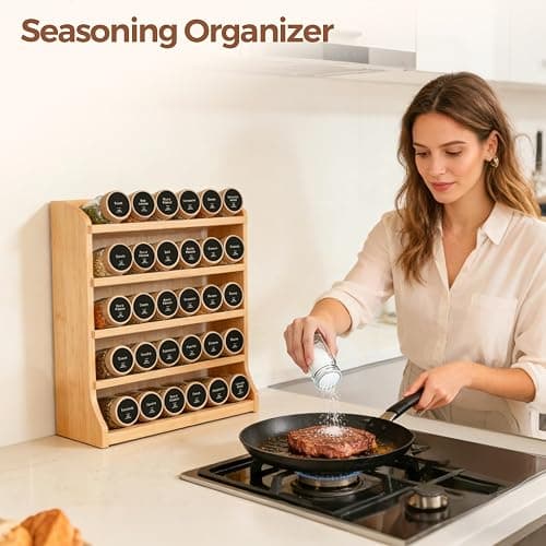 ComSaf Spice Jars with Lids and Labels 24 Pack, 120ml Square Glass Spice Containers with Bamboo Lids, Metal Funnel & Dual-Function Shaker Inserts, Herb & Seasoning Jar for Home Rack, Drawer, Organiser thumbnail 2