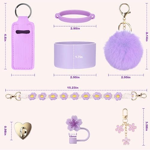 Mity rain Cup Accessories for Stanley Cup 30oz 40oz Tumbler with Handle, Including Water Bottle Handle Strap, Chapstick Holder, Boot, Keychain Charms, Straw Topper Cover Cap for Stanley (Purple) thumbnail 3