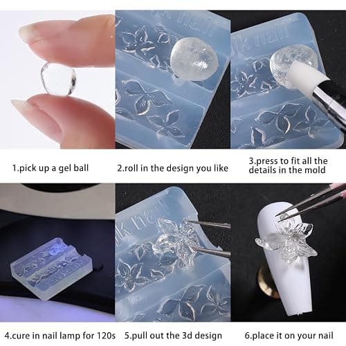 Fcozpjk Clear Solid Builder Gel For Nails, 30g Hard Gel for Nails with Silicone Molds for Carving Non-Sticky Building 3D Sculpture Flowers Modeling Design Professional Manicure Supplies thumbnail 5