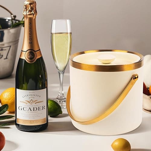 3L beige white Double Wall Insulated Stainless Steel Ice Bucket with scoop for Cocktail Bar,Metal Ice Bucket for freezer with Lid for parties.ice Container to Keep Ice Colder,bar cart accessories thumbnail 7