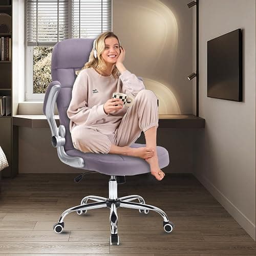 REFICCER High Back Fabric Office Chair Purple, Velvet Executive Desk Chairs with Flip-Up Arms, Ergonomic Office Chairs with Lumbar Support, Upholstered Home Computer Swivel Chair with Wheels thumbnail 7