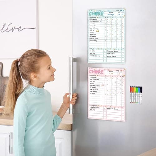 Magnetic Dry Erase Chore Chart - 8.5"x12" Behavior Responsibility Chore Board for Kids, Teenagers - 6 Extra Fine Point Markers Included - Shipped Flat 2 Pcs Blue & Pink thumbnail 6