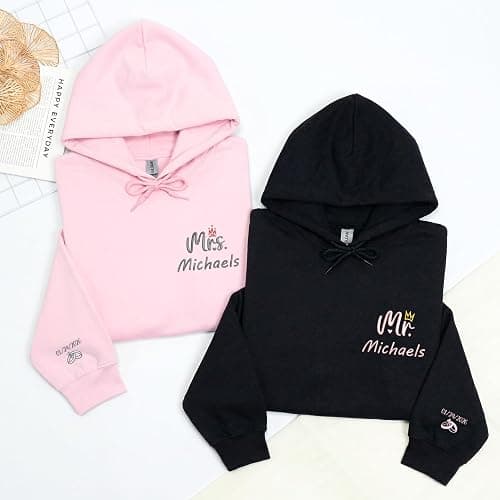 Custom MR MRS Embroidered Hoodie - Couple Matching with Name for Anniversary Wedding Engagement Christmas thumbnail 5