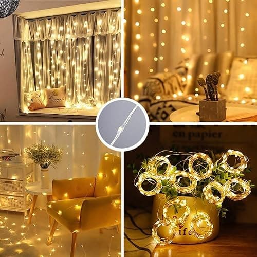 New Fairy Curtain Lights for Bedroom 300 LED, Jezoll Christmas String Lights USB Plug in 8 Modes Wall Hanging Twinkle with Remote Control for Wedding Party Backdrop Decor Warm White (9.8x9.8FT) thumbnail 2