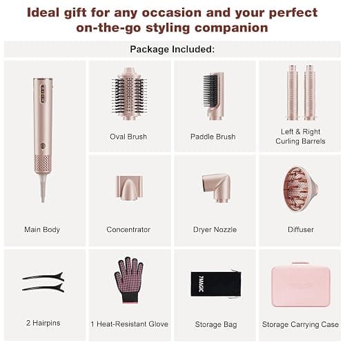 7MAGIC 7 in 1 Hair Styler & Hair Dryer Brush, 110,000 RPM High-Speed Blow Dryer with Negative Ions for Frizz-Free Styling Fast Drying Curling Volumizing Straightening, Hot Air Styler with Travel Case thumbnail 9