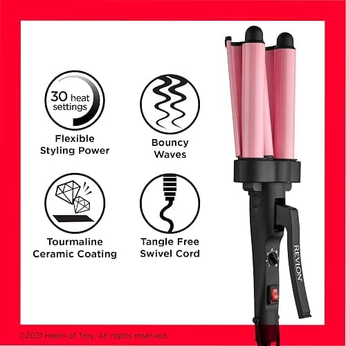 Revlon 3 Barrel Jumbo Hair Waver | Long-Lasting, Natural Looking Waves, (Pink) thumbnail 6