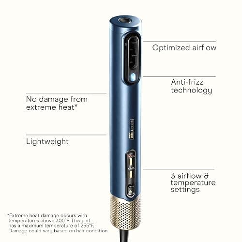 Infiniti PRO by CONAIR DigitalAIRE Hair Dryer Drying Wand, Straightener and Styler, Ionic All-in-One Digital Motor Blow Dryer, Includes 4 High-Performance Attachments, Dark Blue thumbnail 2