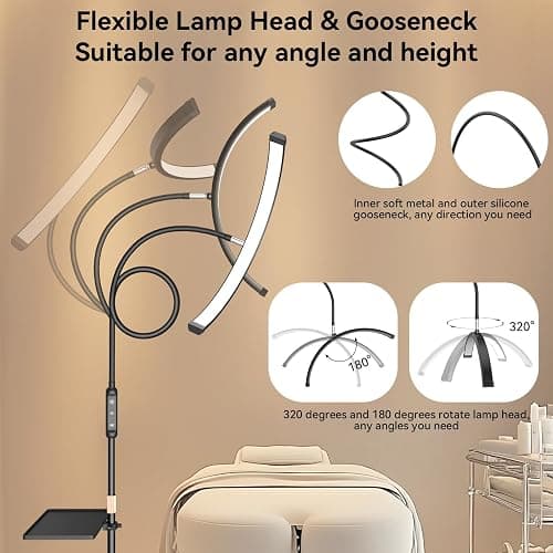 Fitlume Lash Light for Eyelash Tech, Gooseneck Floor Lamp Led Half Moon Ring Light for Eyelash Extensions, Tattoo Artist, Nail Tech, Esthetician, Cool/Warm Modes, Dimmable Brightness, Movable Tray thumbnail 2