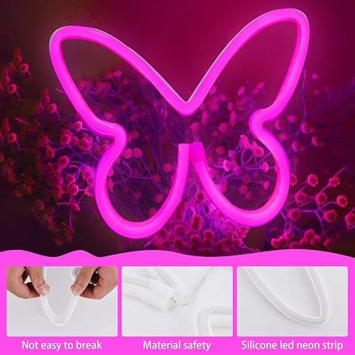 BRIGHTDECK 3 Pcs Butterfly Neon Signs, Neon Light for Bedroom, USB or 3-AA Battery Powered LED Wall Décor for Valentines Day Birthday Gift, Wedding, Party, Home Decor (Pink, Purple, Warm white) thumbnail 5