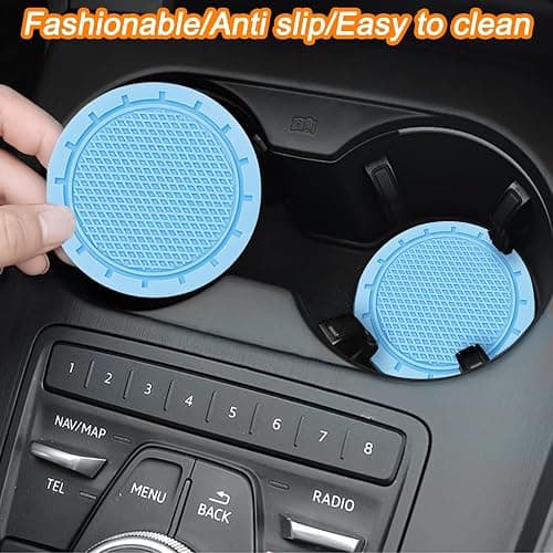 KHGUZ 10PCS Car Accessories Set, Vehicle Steering Wheel Cover Seatbelt Protector Cup Holder Coaster Push Start Button Cover Flower Auto Air Vent Clip, Universal for SUV, Truck, RV (Blue) thumbnail 3