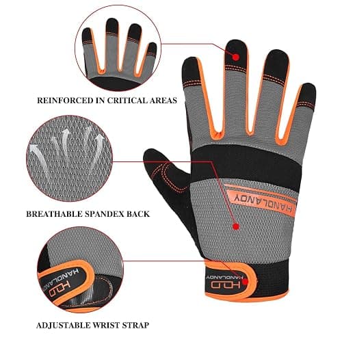 HANDLANDY Work Gloves for Men & Women, Utility Mechanic Working Gloves Touch Screen, Flexible Gardening Gloves for Yard thumbnail 3
