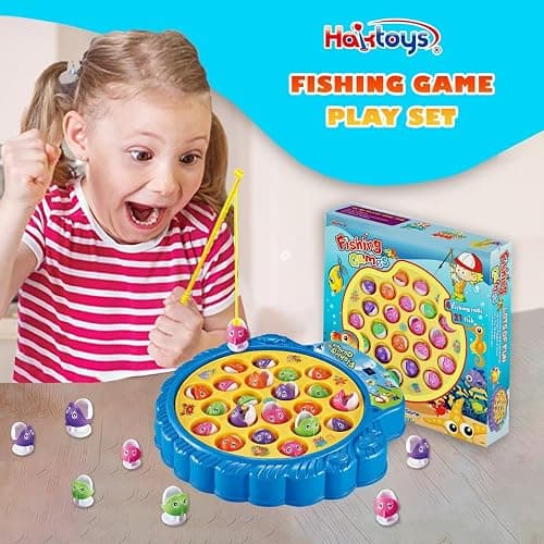 Haktoys Fishing Game for Kids & Toddlers – Battery-Operated Rotating Fishing Toy with 21 Fish, 4 Poles & Music On/Off Switch – Fun Educational Board Game for Boys & Girls thumbnail 2