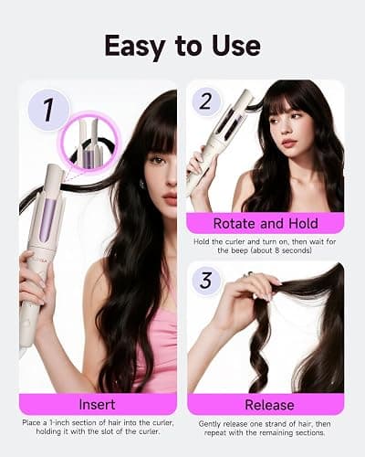 TSUYAGLA Automatic Hair Curler, 1 1/4 Inch Rotating Curling Iron with 3 Temp, 500 Million Ionic, 2-Way Rotation,10S Fast Heating, Anti-Scald, Anti-Tangle Rotating Curling Wand for Long Hair thumbnail 4