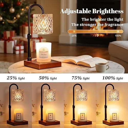 Hong-in Candle Warmer Lamp with Timer -Dimmable Adjustable Height Wax Melt Warmer for Jar Candles,Vintage Home Decor with Elegant Amber Glass,Birthday Gifts for Women, Mom, Friend thumbnail 3