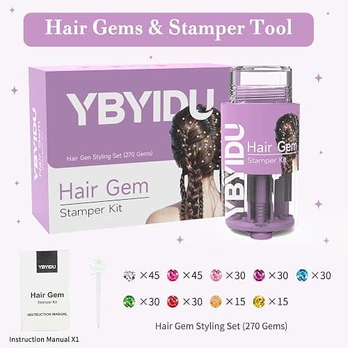 Hair Gems Tool for Girls, Hair Jewels Kit with 270 Stick On Hair Gems, Reusable and Easy to Apply & Remove Hair Styling Tool, Christmas, Birthday Party Gifts Toys for Girls thumbnail 3