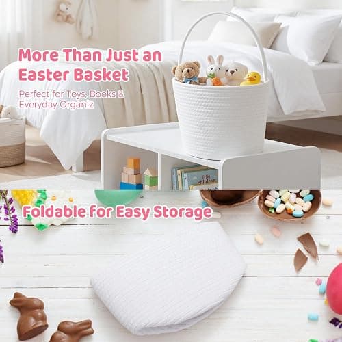 BEIYANA Easter Basket for Kids, Cute Bunny Easter Basket with Removable Ears & Writable Name Tag, Personalized Cotton Rope Woven Empty Easter Basket, First Easter Gift for Toddlers Boys Girls (Pink) thumbnail 8