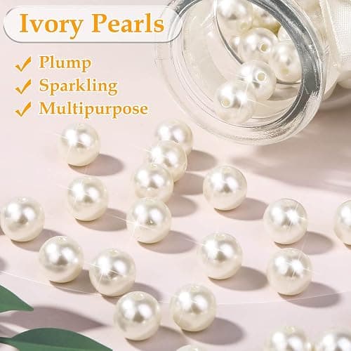 Pearl Beads for Craft, Anezus 200pcs Ivory Faux Fake Pearls, 12 MM Sew on Pearl Beads with Holes for Jewelry Making, Bracelets, Necklaces, Hairs, Crafts, Decoration and Vase Filler thumbnail 5