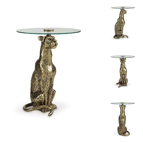 Signature Design by Ashley Vallain Industrial Glass Tabletop Accent Table with Leopard Base, Metallic & Glass thumbnail 5
