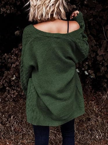 Dokotoo Women's 2025 Fashion Casual Open Front Long Sleeve Chunky Cable Knit Cardigans Sweaters Outerwear Coats with Pockets thumbnail 5