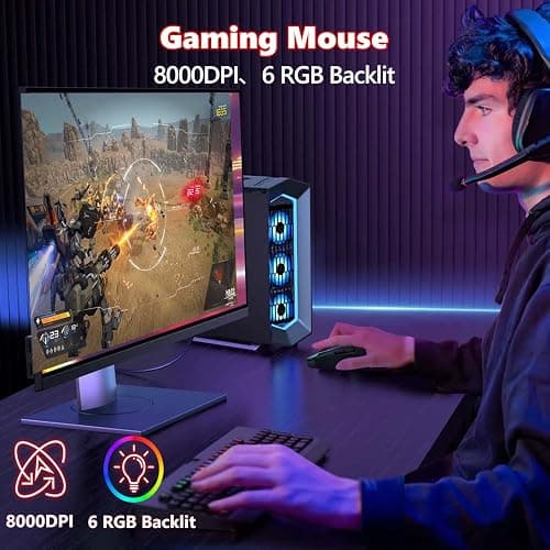 Premium Wireless Bluetooth Versatile Mouse,8000 DPI,6 RGB Backlit,USB C Rechargeable,Ergonomic,2.4G/BT/Wired,Rapid Fire Key,75-Hour Power Capacity,Ideal For Gaming/Office/Home/PC Computer/Laptop/Mac thumbnail 2