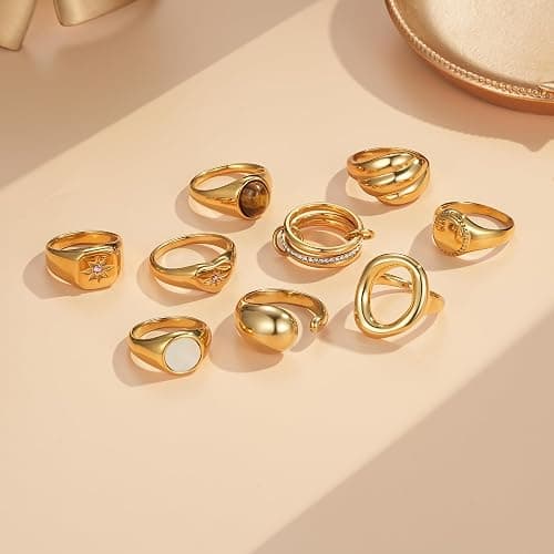 YeGieonr Gold Rings for Women Trendy Non Tarnish Chunky Gold Plated Ring, Waterproof Stainless Steel Gold Jewelry Gift thumbnail 6