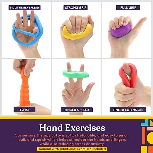 Special Supplies Therapy Putty for Kids and Adults - Resistive Hand Exercise Stress Relief Therapy Putty Kit, Set of 6 Strengths, 3 Ounces of Each Putty thumbnail 6
