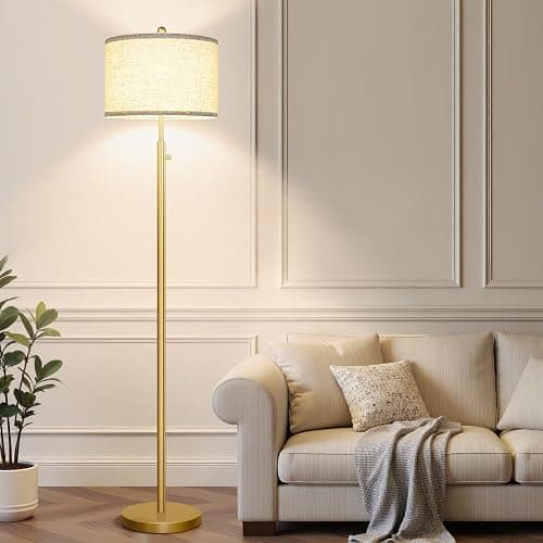 Nintiue 【Upgraded】 Dimmable Floor Lamp for Living Room, 11W LED Bulb Included, Modern Standing Lamp, Tall Pole Light with Linen Shade for Bedroom Reading Office Corner Nursery-Gold thumbnail 7