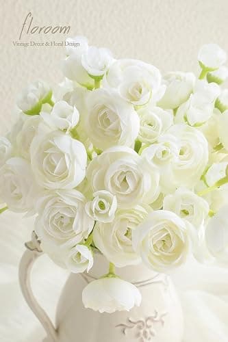 Floroom Ranunculus Artificial Flowers 18 Pcs Ivory Faux Silk Mini Ranunculus Bulk Fake Wedding Filler Flowers for DIY Bouquets, Centerpieces, Bridal Shower Decorations & Arrangements thumbnail 4