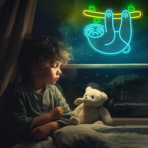 Sloth Neon Sign, Sloth Shaped LED Sign for Game Room Decor, Dimmable USB Powered Gaming Lights for Teen Boy Room Gaming Wall Decor, Best Gamer Gifts for Boys, Kids, Blue thumbnail 3