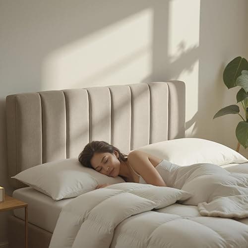Upholstered Full Headboard - Easy Assemble Channel Stitched Headboard Full Size - Wall Mounted Headboards with 3D Soundproof Wall Panels Peel & Stick Floating Headboards, Beige thumbnail 6