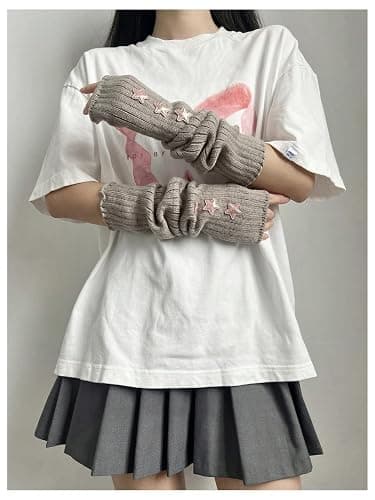 Verdusa Women's Y2k Arm Warmers Heart Knit Arm Sleeves Fingerless Gloves thumbnail 3