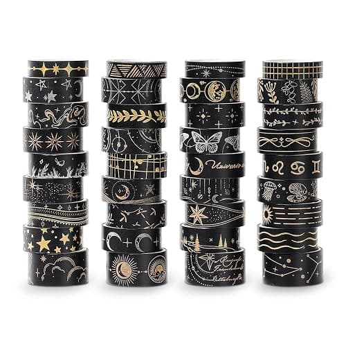 icceemee 36 Rolls Starry Theme Washi Tape Set with Celestial Patterns - Writeable Decorative Tapes for Scrapbooking, Junk Journal Supplies, Bullet Journaling 0.6" x 79" per Roll thumbnail 8