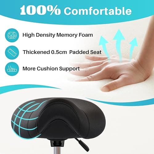 YEEZEE Saddle Stool Ergonomic- Comfortable Rolling Saddle Stool with Wide Thick Saddle Seat Padding, Swivel Adjustable Saddle Chair with Wheels and Ring Pedal for Medical Massage Salon (Dark Black) thumbnail 4