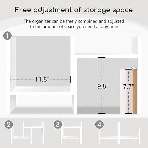 Jerry & Maggie Desktop Organizer Office Storage Rack Adjustable Wood Display Shelf Free Style Double H, Multi-Functional Mini Bookshelf for Desk Natural Stand (White) thumbnail 5