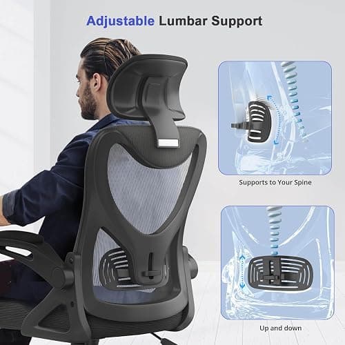 Office Chair - Ergonomic Desk Chair with Lumbar Support Headrest Adjustable, Padded Flip-up Armrests Comfy Seat Cushion High Back Executive Manager Chair For Home Office thumbnail 2
