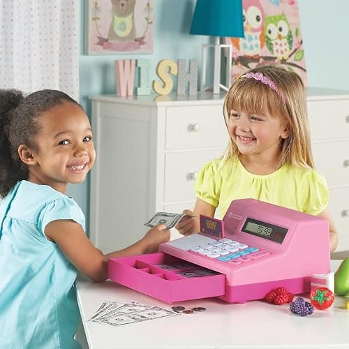 Learning Resources Pretend and Play Calculator Cash Register Pink - Money for Kids, Math Games, Playstore Grocery Store, Fine Motor Skills, Preschool Activities, Toddler Plastic Coins thumbnail 2