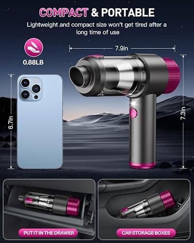 EYYA Handheld Car Vacuum Cleaner Cordless, 15000PA High Power Car Vacuum Cleaner & Air Duster, 4-in-1 Portable Mini Car Vacuum Cleaner with LED Light, Hand Held Vacuum Cleaner for Car Home Office thumbnail 7